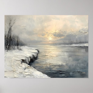 Poster Rivière hivernale paisible au lever du soleil, pal