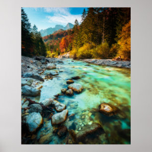 Poster Rivière magique dans la forêt d'automne