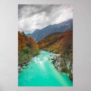 Poster Rivière magique Soča jour d'automne nuageux Slovén
