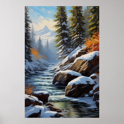 Poster Rivière neige à travers la forêt enchantée (Devant)