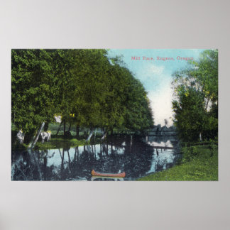 Poster Rivière pittoresque avec scène de canot Eugene, OR