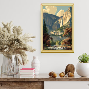 Poster Rivière rétro randonnée vintage Parc national de Y