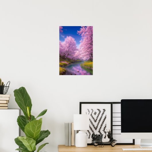 Poster Rivière tranquille adorée par les Sakura (Bureau à domicile)