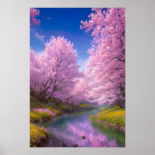 Poster Rivière tranquille adorée par les Sakura (Devant)