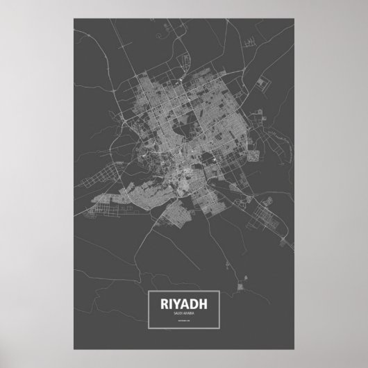 Poster Riyad, Arabie saoudite (blanc sur noir) (Devant)