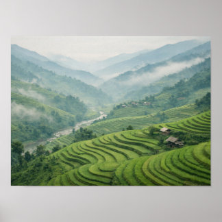 Poster Rizières en terrasses de montagne paysage de vallé