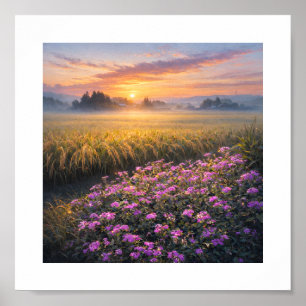 Poster Rizières Japonaises d'Automne au Lever du Soleil –