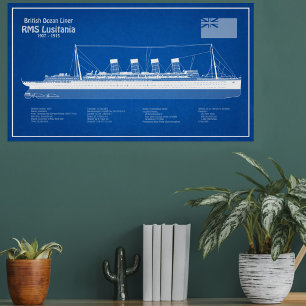 Poster RMS Lusitania - Plan directeur des navires ABD