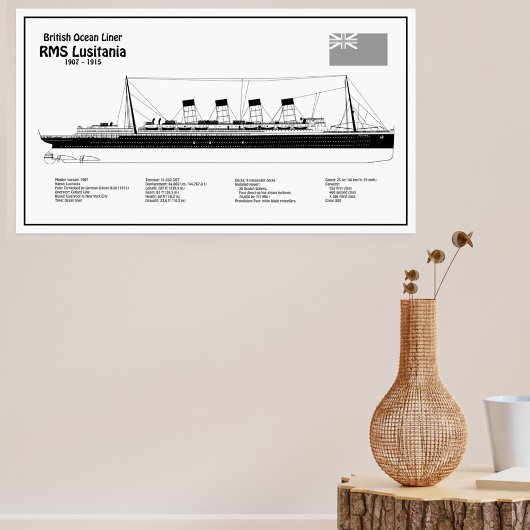 Poster RMS Lusitania - Plan directeur des navires BD