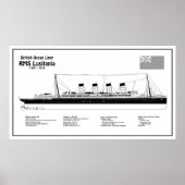 Poster RMS Lusitania - Plan directeur des navires BD (Devant)