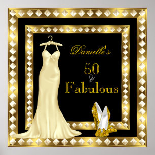 Poster Robe à talons hauts noir or pour anniversaire affi