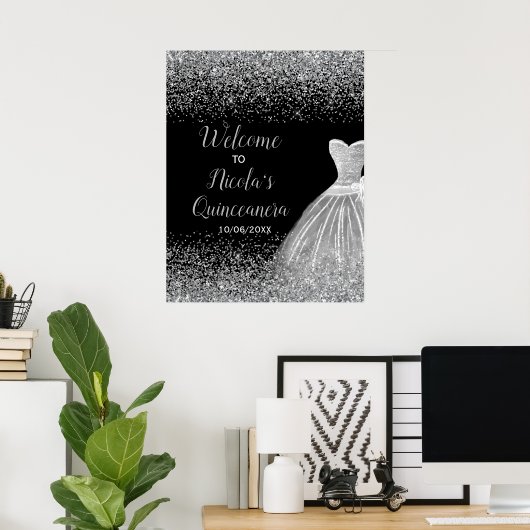 Poster Robe Argent Faux Parties scintillant Quinceanera B (Bureau à domicile)