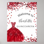 Poster Robe blanche de Quinceanera rouge parties scintill (Devant)
