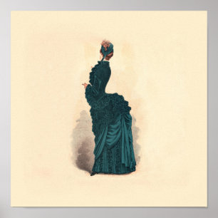 Poster Robe bleue élégante victorienne mode femme art