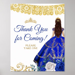 Poster Robe Bleue Royale Robe Florale Quinceañera Merci