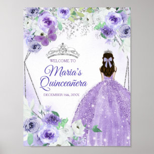 Poster Robe d'argent et de violet Quinceañera Couronne An