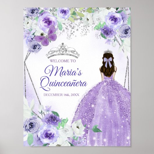 Poster Robe d'argent et de violet Quinceañera Couronne An (Devant)