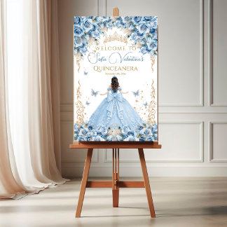 Poster Robe de Luxe Bébé Bleu Or Conte de Fées Bienvenue