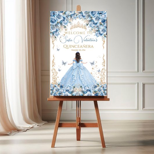 Poster Robe de Luxe Bébé Bleu Or Conte de Fées Bienvenue