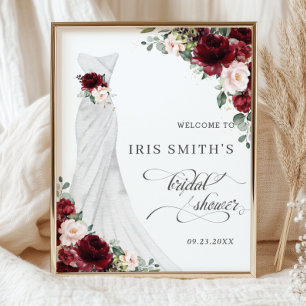 Poster Robe de mariée florale Burgundy Blush pour la douc