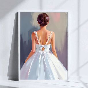 Poster Robe de mariée Robe en dentelle blanche aquarell