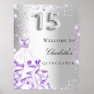 Poster Robe de parties scintillant violet argent Quincean