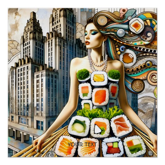 Poster Robe de sushi abstraite fantaisie mignonne (Devant)