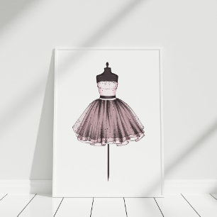 Poster Robe d'illustration rose sur mannequin
