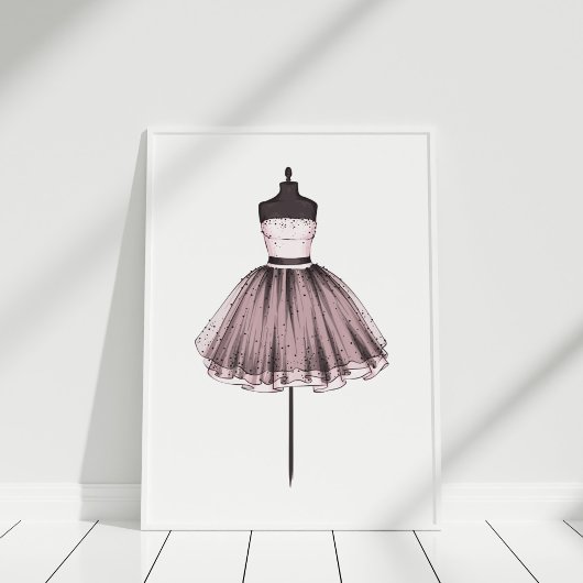 Poster Robe d'illustration rose sur mannequin