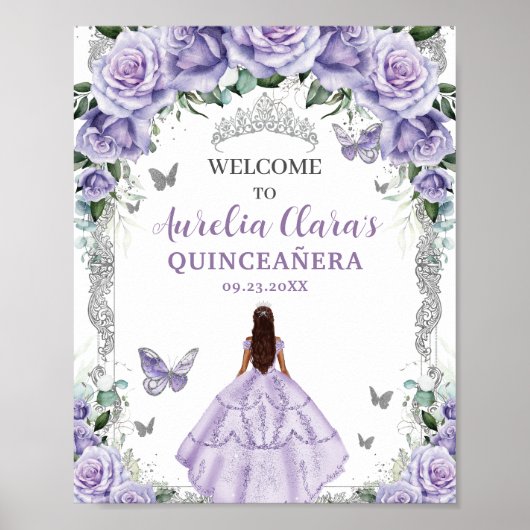 Poster Robe Florale violette Quinceañera Vintage Argent (Devant)