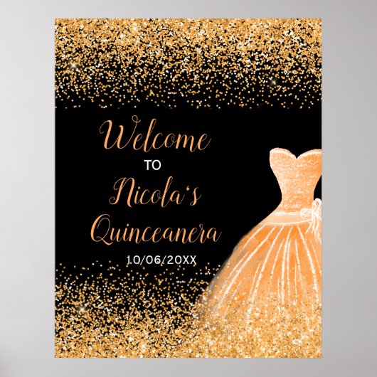 Poster Robe Orange Faux Parties scintillant Quinceanera B (Devant)