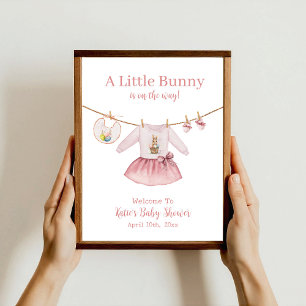 Poster Robe Rose Bunny de Pâques Baby shower Bienvenue