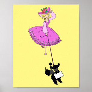 Poster Robe rose mignonne Poodle noir dessin original