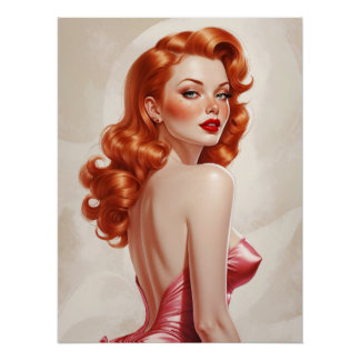 Poster Robe rose Pin-Up Glamour