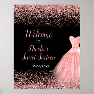 Poster Robe rose rose Faux Parties scintillant Sweet 16 B