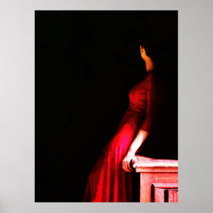 Poster Robe Rouge Élégante Femme Mystérieuse dans les Om