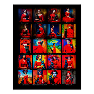 Poster Robe Rouge Modes d'Art Chat Noir