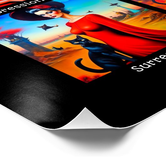 Poster Robe Rouge Modes d'Art Chat Noir (Coin)