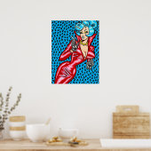 Poster Robe Vana DeVinyl™/Vinyle Rouge/Léopard Bleu (Cuisine)