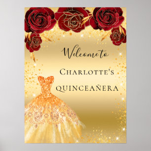 Poster Robes à paillettes rouges et dorées pour Quinceane