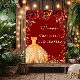 Poster Robes rouges et dorées de Quinceanera, enseigne de