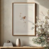 Poster Robin américain classique aquarelle avec baies