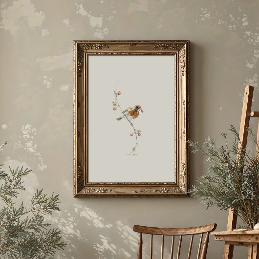 Poster Robin américain classique aquarelle avec baies