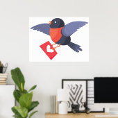 Poster Robin Bird Flying with Red Heart Love Letter (Bureau à domicile)