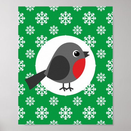 Poster Robin de dessin mignon avec les flocons de neige (Devant)