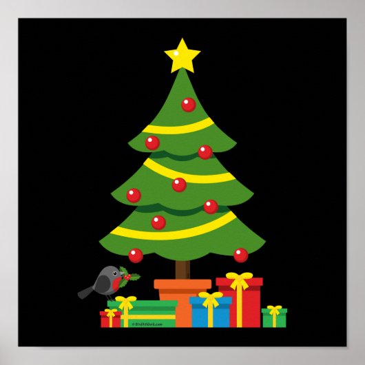 Poster Robin Et Coloré Présents Sous Arbre De Noël (Devant)