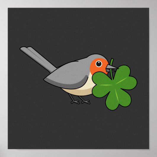 Poster Robin mignon avec Shamrock en caricature (Devant)