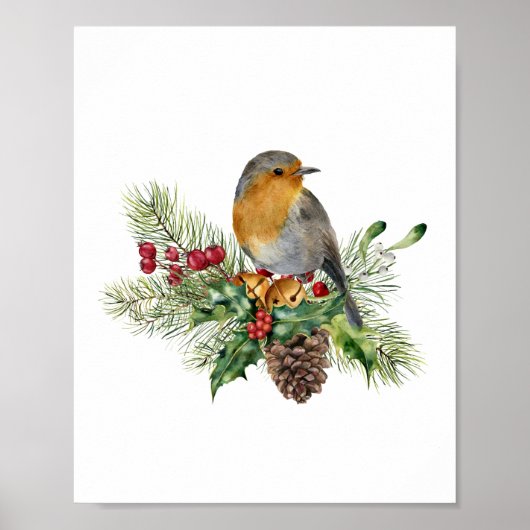 Poster Robin, pin, sucres de canne, poinsettia Noël (Devant)