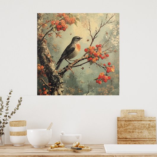 Poster robin rouge sur une branche d'arbre (Cuisine)