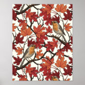 Poster Robins in maple tree on off white (Devant)